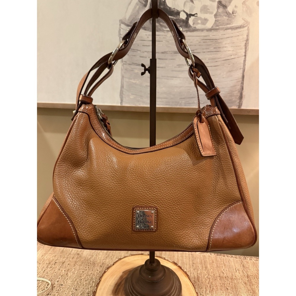 DOONEY & BOURKE HARRISON REFINED PEBBLE LEATHER HOBO BAG PURSE CARMEL BROWN